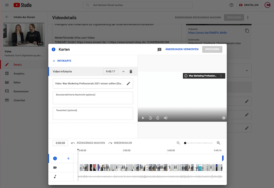 YouTube SEO-Optimierung durch Einfügen der Infokarte