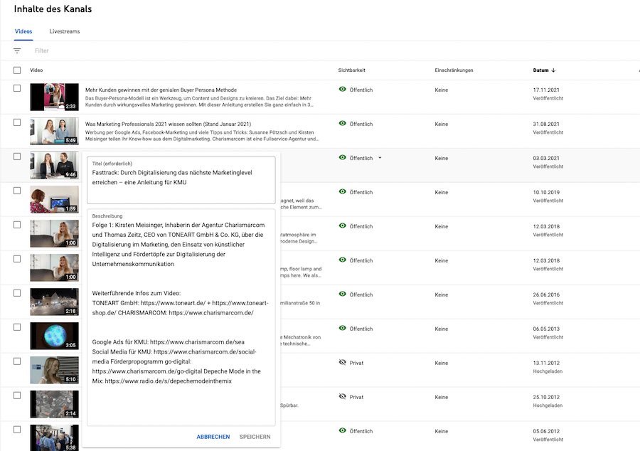 YouTube SEO-Optimierung durch Einfügen von Titel und Beschreibung